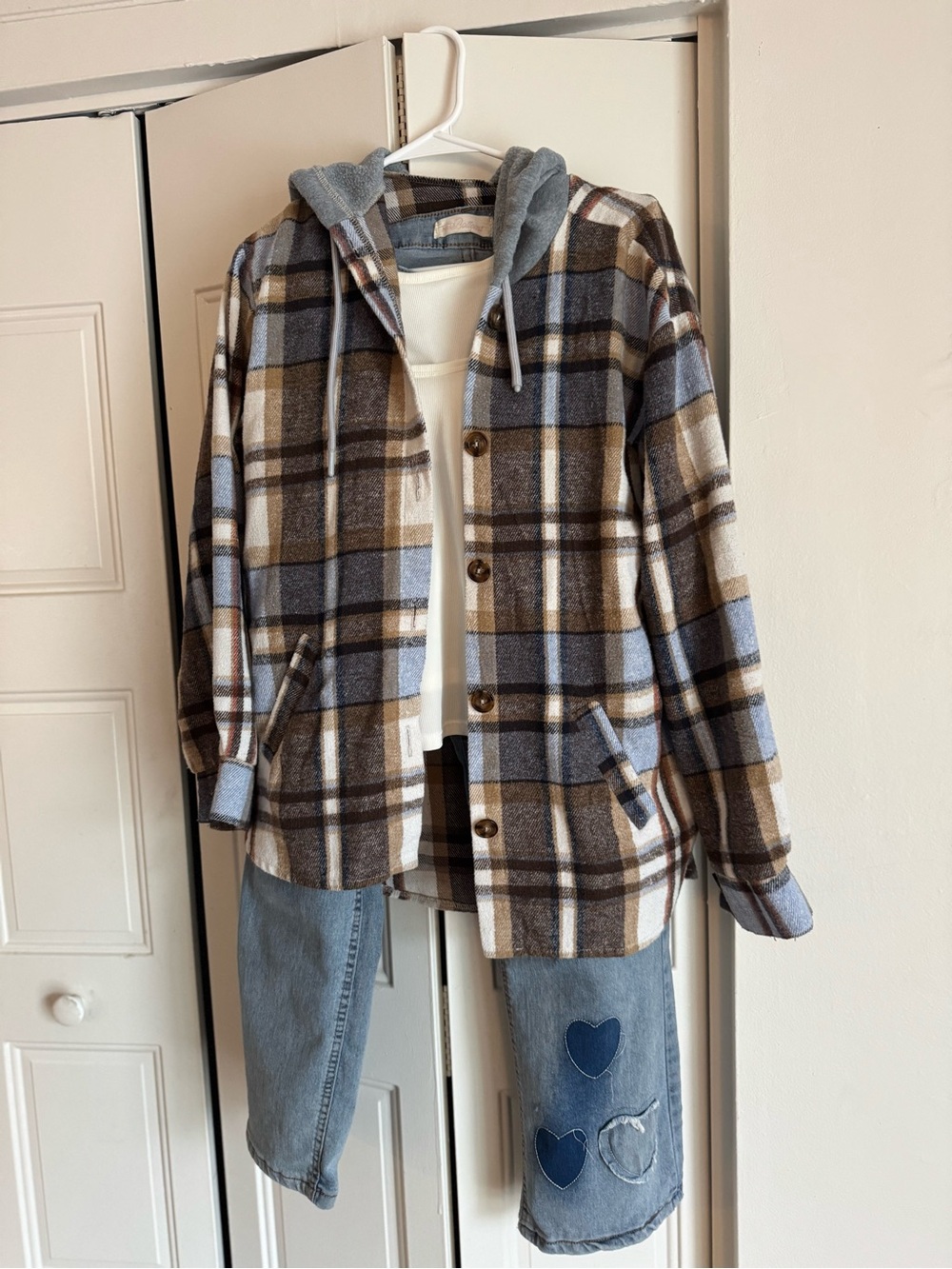 Oversized Plaid Hooded Shacket 🤎🍂